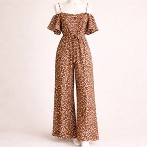 Zimmermann Leopard Wide Leg Jumpsuit Silk Flutter Sleeve US size 6-8